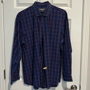 Kenneth Cole Reaction Slim Fit Mens Casual Shirt. Size 17 (34-35). Navy/burgundy